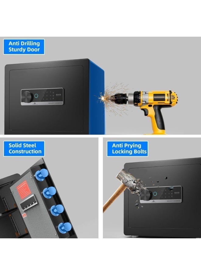 LBMT Biometric Safe 1.3 Cub - Small Safes for Home Lock Box with Fingerprint Recognition, Keys, Keypad Lock, Dual Alarm System - Wall Mount Cabinet for Jewelry and Valuables, Black - Image 4